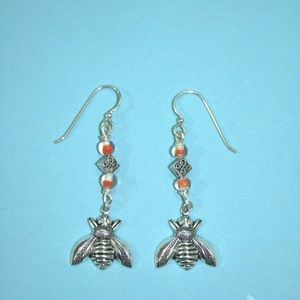 Handmade dangle earrings with bee charm